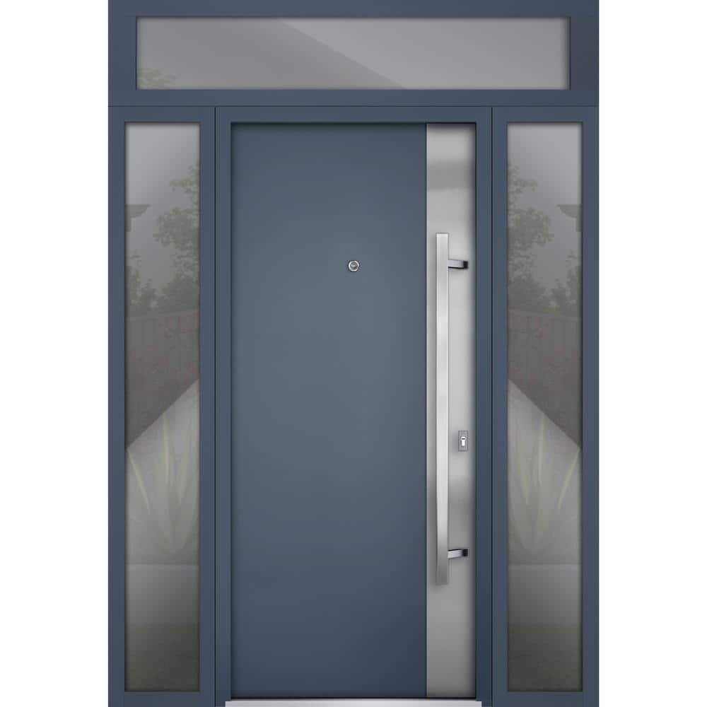 "0729 68"" x 96"" Left-hand/Inswing 2 Side and Top Exterior Window Gray Graphite Steel Prehung Front Door with Hardware" price history on PriceWatchPro