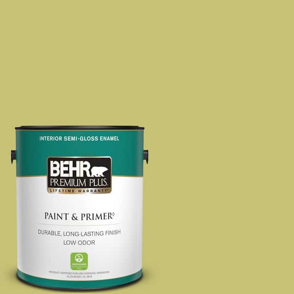 BEHR PREMIUM PLUS 1 gal. #PPU9-07 Fresh Sprout Semi-Gloss Enamel Low Odor Interior Paint & Primer