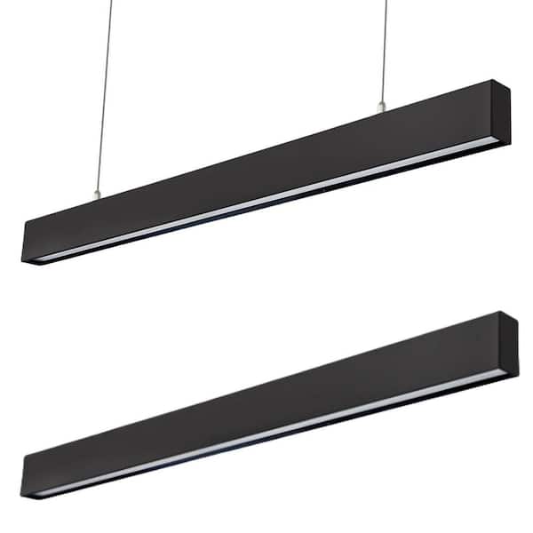 4 ft. 50-Watt Integrated LED Dimmable 6000 lumens Black Up and Down Suspended Shop Light 3CCT Selectable (2-Pieces)