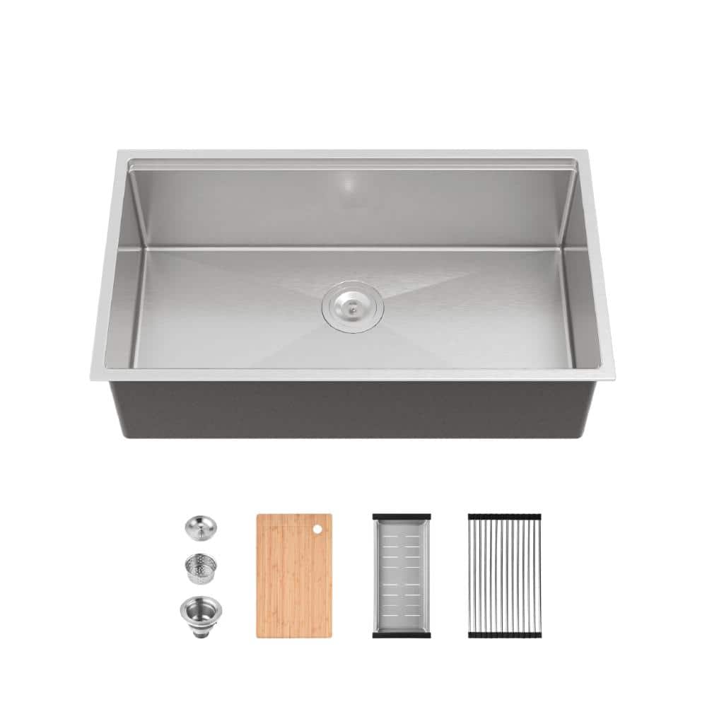 33 in. Undermount Single Bowl 20-Gauge Brushed Nickel Stainless Steel Workstation Kitchen Sink with Bottom Grids price history on PriceWatchPro