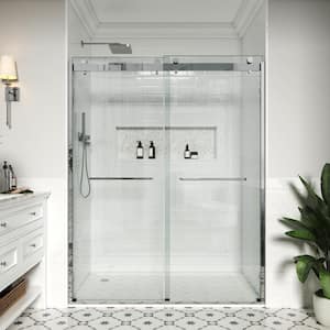 60 in. W x 76 in. H Double Sliding Semi-Frameless Bath Shower Door in Chrome with Easy-Clean 3/8 in. Glass