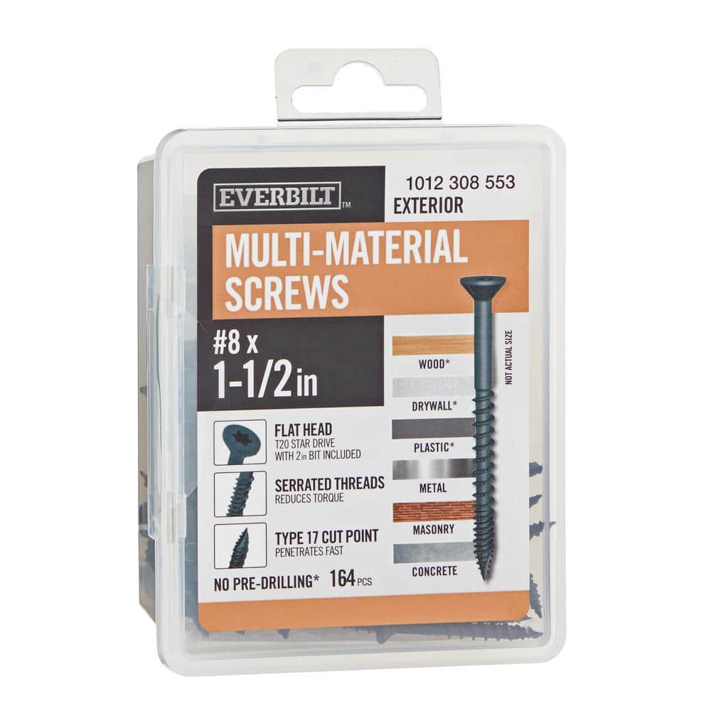 "#8 x 1-1/2 in. Black 6-Lobe Torx Drive Exterior Flat Head Multi-Material Screw 1 lb. -Box (164-Piece)" price history on PriceWatchPro