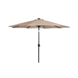 Marina 9 ft. Solar LED Market Patio Umbrella with Black Round Free Standing Base in Beige