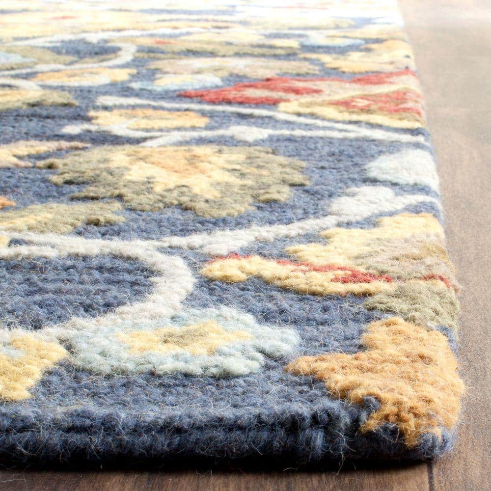 Blossom Navy and Multi 12' Square Handmade Wool Area Rug