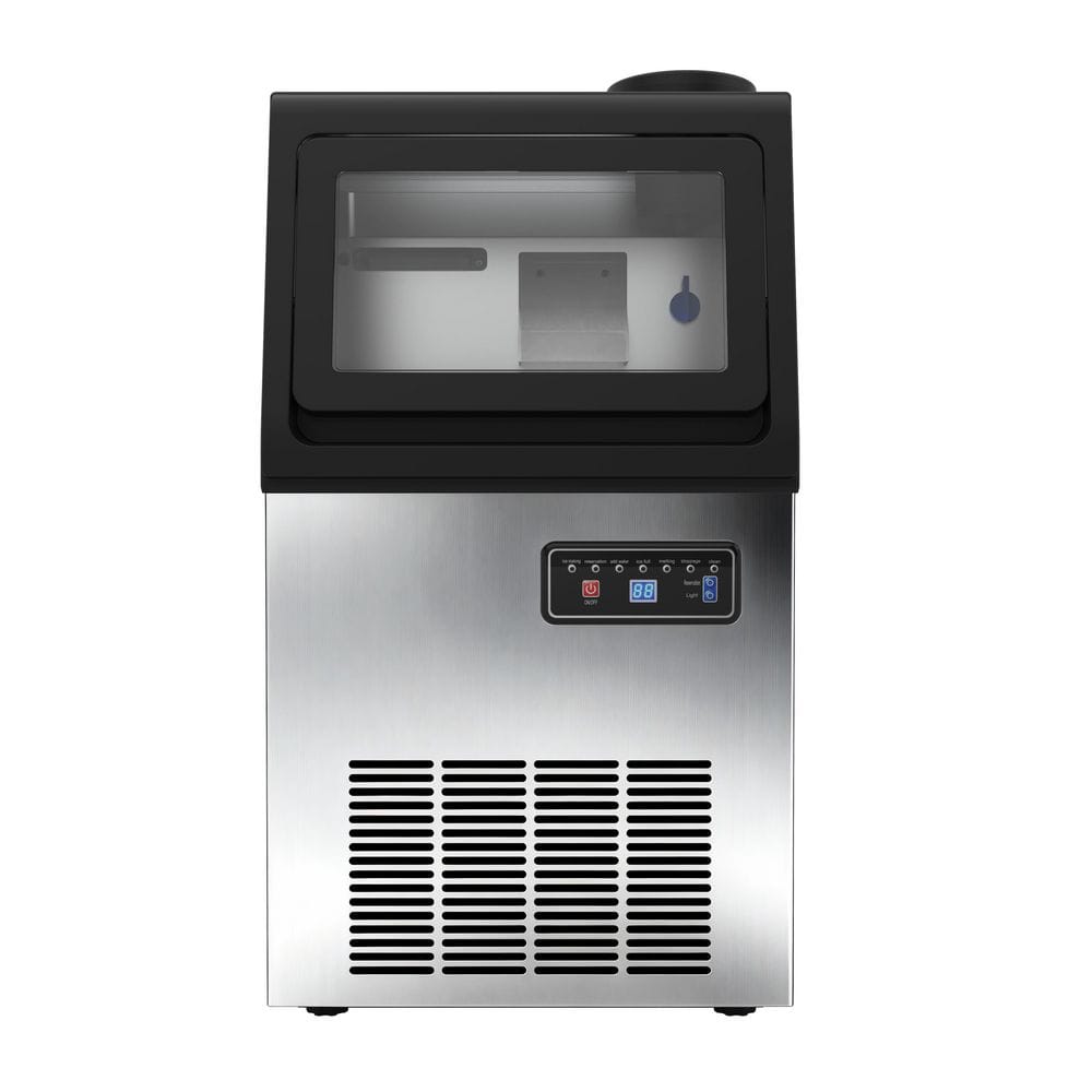 SIWGYDA 13.58 in. 80 lbs./24 H Commercial Nugget Freestanding Ice Maker 15 lbs. Storage, Stainless Steel, Dual water inlet