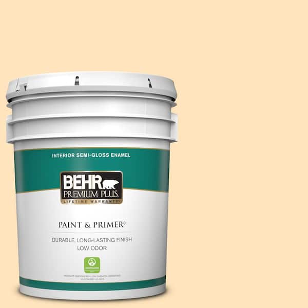 BEHR PREMIUM PLUS 5 gal. #P240-1 Cheese Powder Semi-Gloss Enamel Low Odor Interior Paint & Primer