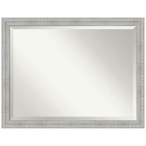 Rustic White Wash 44.5 in. x 34.5 in. Beveled Rectangle Wood Framed Bathroom Wall Mirror in White