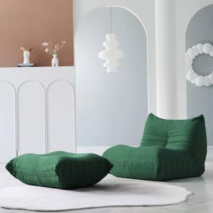 2-Piece Anti-Skip Bean Bag Teddy Velvet Top Thick Seat Living Room Lazy Sofa in Green (1-Seater plus Ottoman)