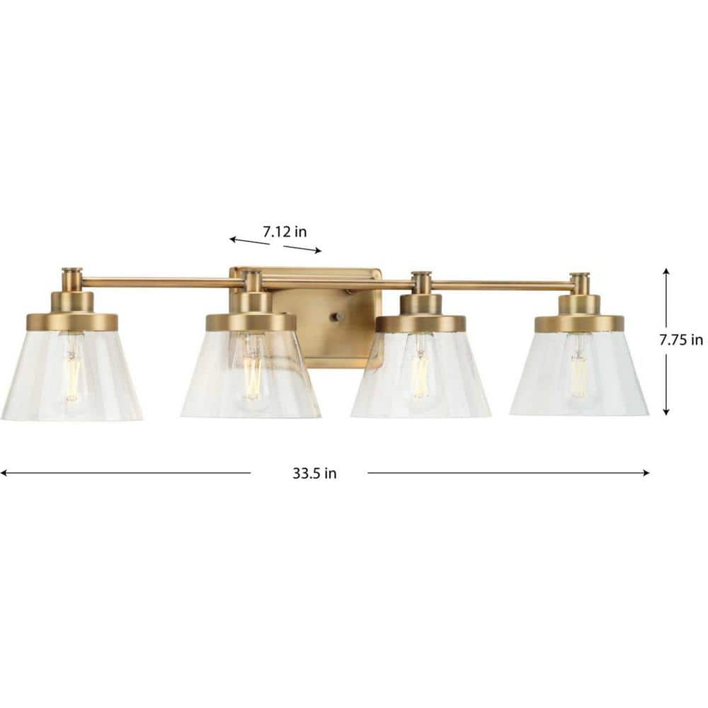 Hinton 4-Light Brass and Glass Bath Vanity Fixture
