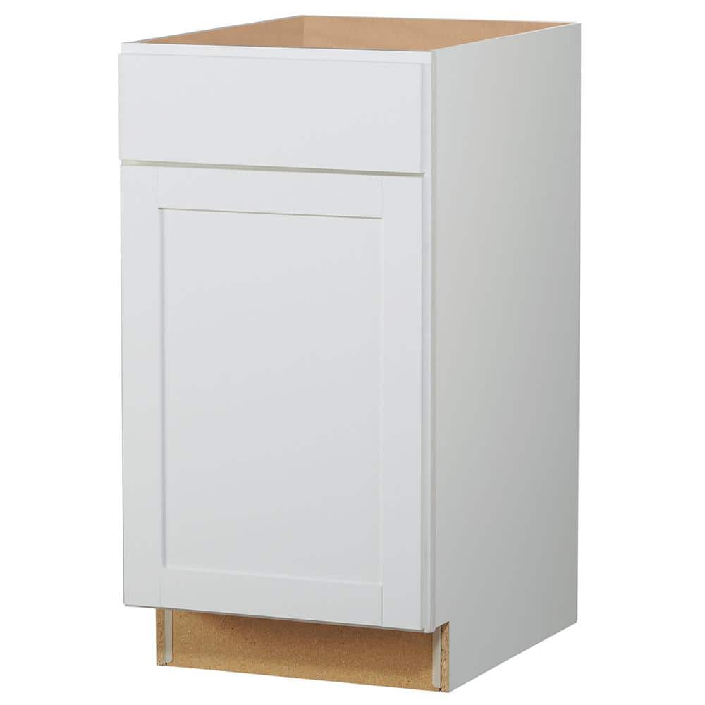 18 in. W x 23.75 in. D x 35 in. H Hampton Bay Westfield Feather White Shaker Stock Assembled Base Kitchen Cabinet 