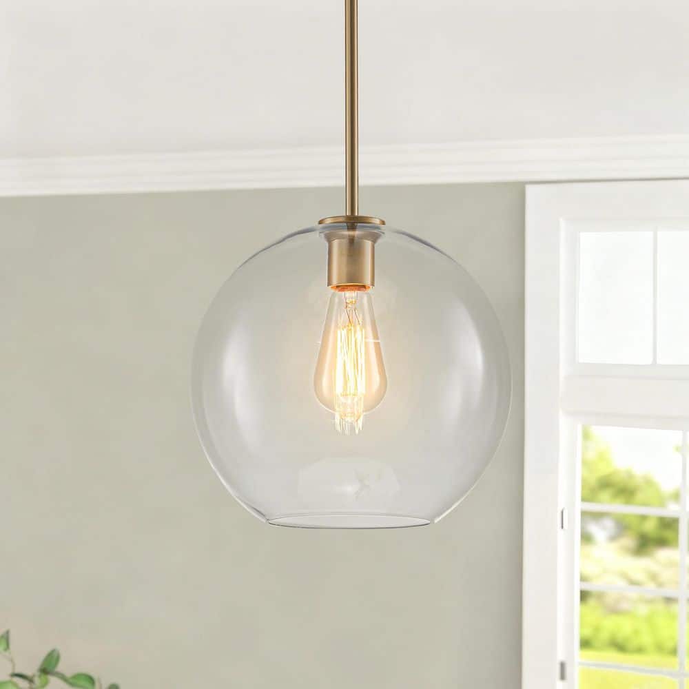 60-Watt 1 Light Gold Mid Century Modern Globe Mini Pendant Light Fixture with Clear Glass Shade, No Bulbs Included price history on PriceWatchPro