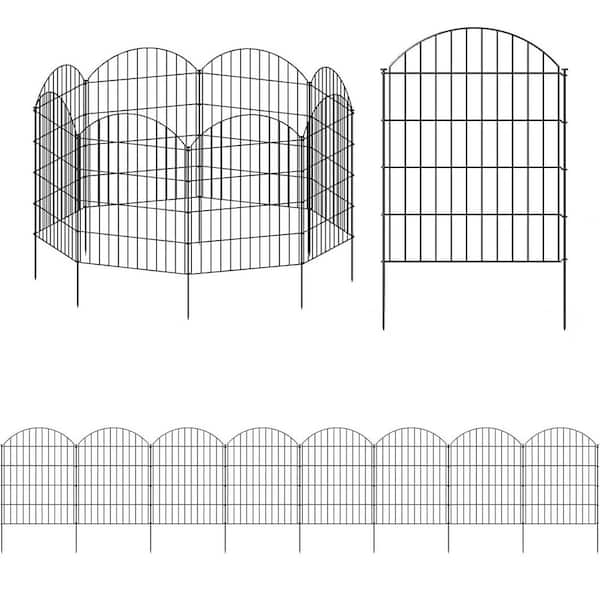 36 in. Metal Garden Fence Animal Barrier 8 Panels 9 Stakes No Dig Fencing for Yard Flower Bed Lawn Patio Outdoor Black