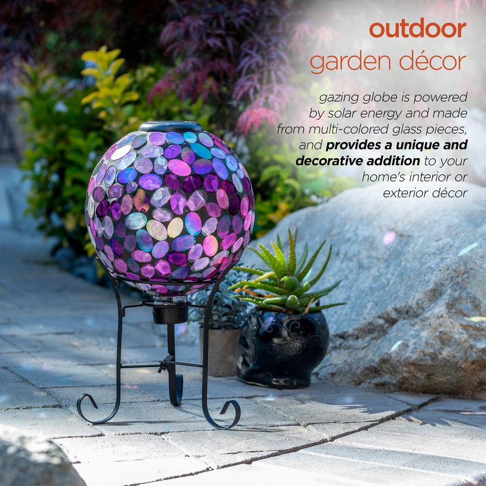Solar-Powered Purple Glass Gazing Ball with Metal Stand