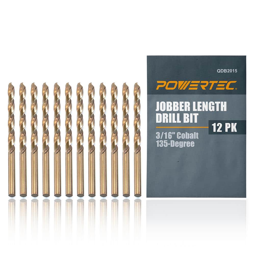 POWERTEC 3/16 in. 135° M35 Cobalt Jobber Length Drill Bit Set (12