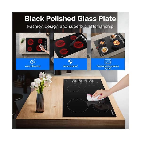 30 in. 4 Elements Ceramic Glass Surface Radiant Electric Cooktop in Black with Knobs