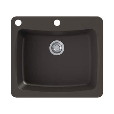 Genova Dual Mount Granite 25 in. 2-Hole Single Bowl Kitchen Sink in Espresso