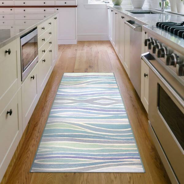  Kitchen Mat, Nautical Whale Waves Kitchen Rug, Kitchen