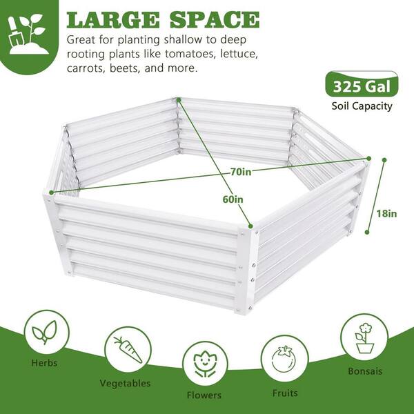 White 70in. x 60in. x 18in. Hexagon Galvanized Raised Garden