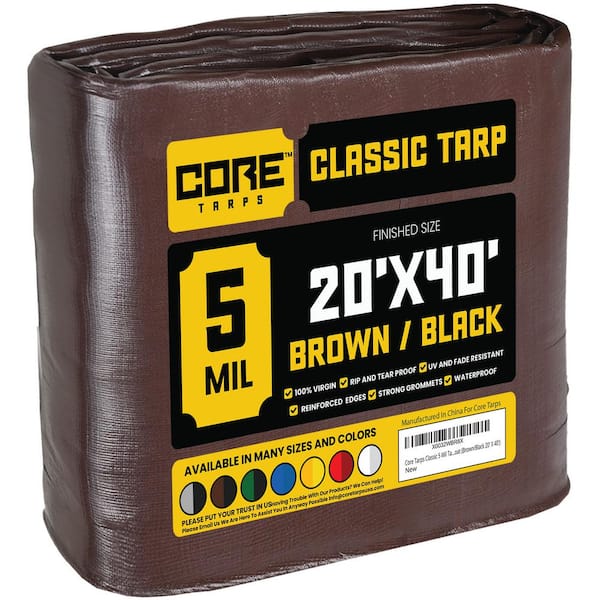 CORE TARPS 20 ft. x 40 ft. Brown/Black 5 Mil Heavy Duty Polyethylene Tarp, Waterproof, UV Resistant, Rip and Tear Proof