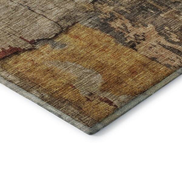 Mayfield Premium Machine Washable Abstract AMF1201 Khaki 8 ft. x 8 ft. Round Rug