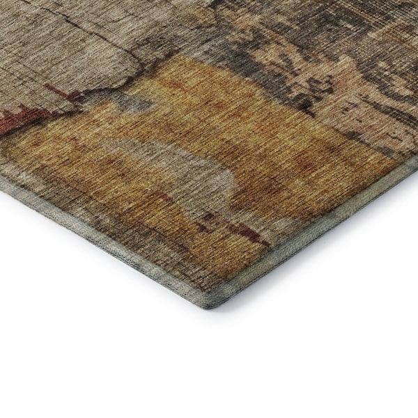 Mayfield Premium Machine Washable Abstract AMF1201 Khaki 8 ft. x 10 ft. Area Rug