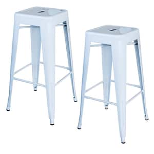 30 in. White Metal, Backless, Stackable Bar Stool (Set of 2)