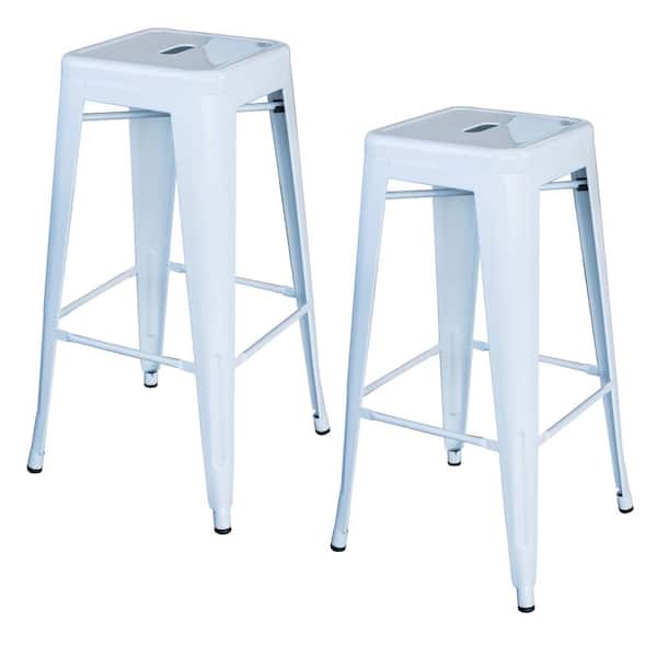 AmeriHome 30 in. White Metal, Backless, Stackable Bar Stool (Set of 2)