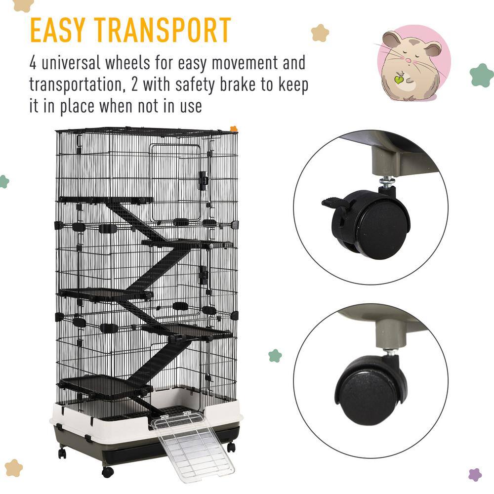 Black Metal 6-Tier Rolling Small Animal Cage with Wheels