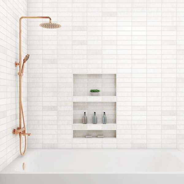 Cloe 0.5 in. x 8 in. Ceramic Jolly Miter Edge Backsplash Accessory Trim in White (1.67 sq. ft. /Case)