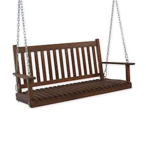 54 in. Natural Brown Wood Slatted Eucalyptus Hanging Porch Swing