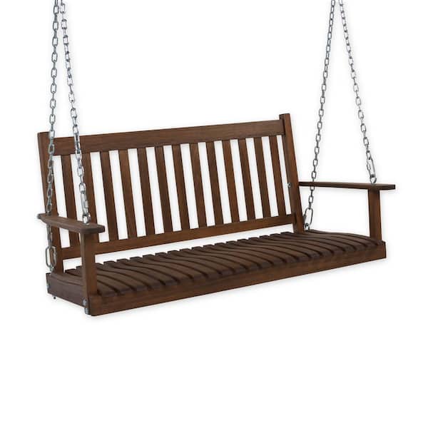 Evergreen Enterprises 54 in. Natural Brown Wood Slatted Eucalyptus Hanging Porch Swing