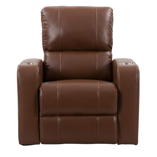 CorLiving Tucson Home Theater Single Brown Leather Gel Power Recliner with Stainless Steel Cup Holders