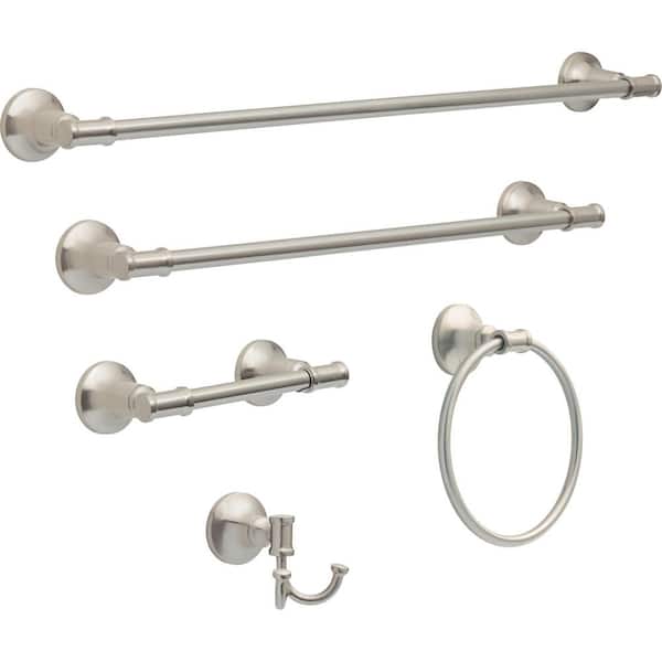 Chamberlain Brushed Nickel Bath Hardware Set with 24 in. and 18 in. Towel Bars (5-Piece)