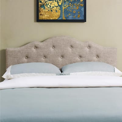 Charlie Beige 61.25 in. W Full/Queen Upholstered Headboard with Rounded Corners and Button Tufts Adjustable Height