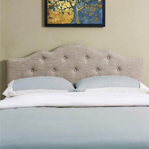 Dwell Home Inc Charlie Beige 61.25 in. W Full/Queen Upholstered Headboard with Rounded Corners and Button Tufts Adjustable Height