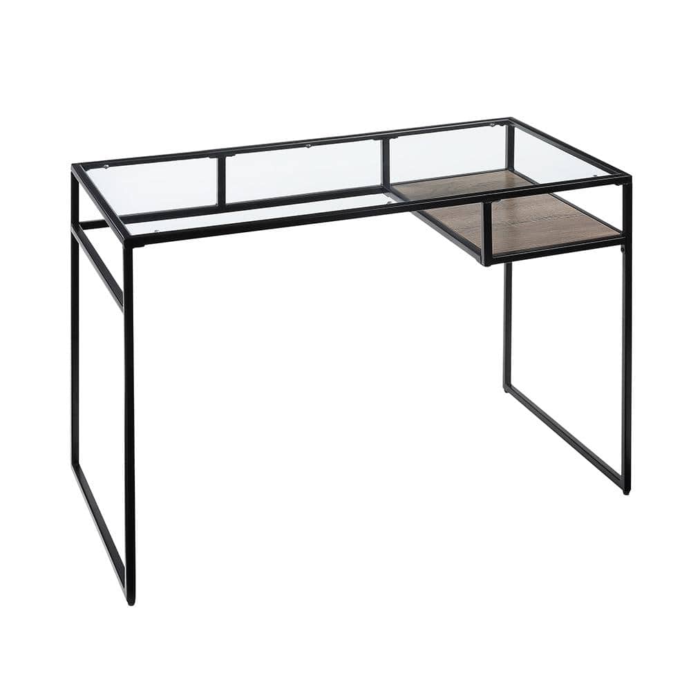 Romina 52'' Black Glass-Top Occasional Table with Espresso X-Shaped Base