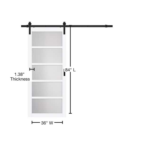 Bright White Mdf Frosted Glass 5 Lite, Sliding Barn Door Construction