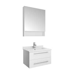 Lucera 24 in. W Wall Hung Vanity in White with Quartz Stone Vanity Top in White with White Basin and Medicine Cabinet