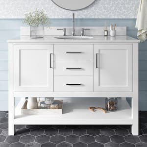 Bayhill 49 in. W x 22 in. D x 35.25 in. H Freestanding Bath Vanity in White with Carrara White Marble Top