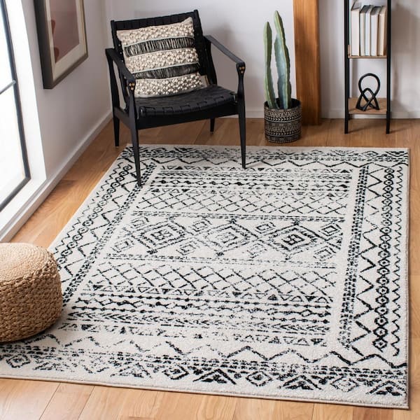 Tulum Ivory/Black 9 ft. x 12 ft. Border Area Rug