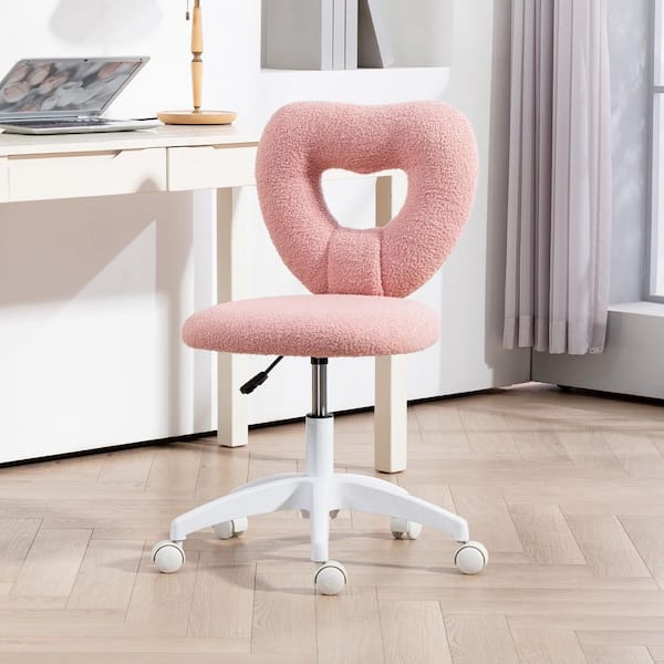 Teddy Fleece Heart Makeup Vanity Polyester Swivel Executive Chair in Pink