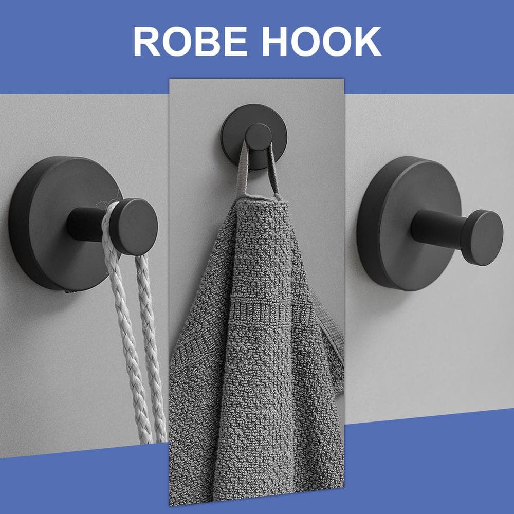 Black Stainless Steel 24-Inch Bathroom Hardware Set with Towel Ring and Hooks