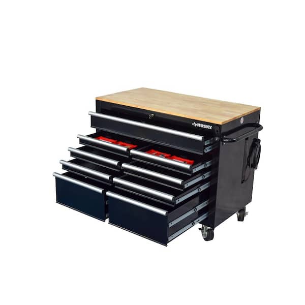 Husky 46 in. x 25 in. D 9-Drawer Mobile Workbench with Adjustable