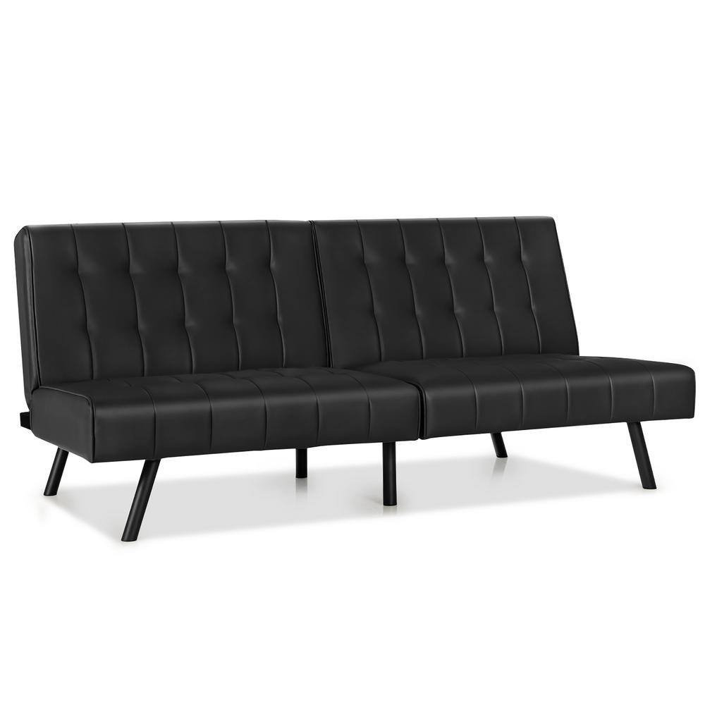 Costway 70 in. Width 4 Seats Black Solid Cotton Twin Size Sofa Bed PU