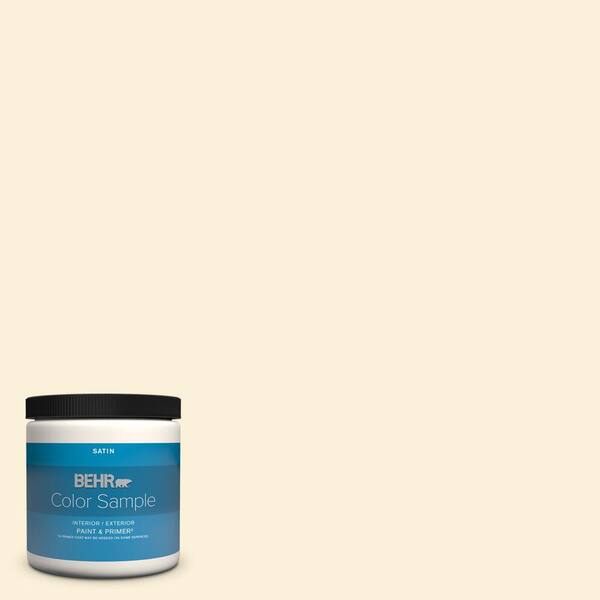 BEHR PREMIUM PLUS 8 oz. 320A1 Eggnog Satin Enamel Interior/Exterior Paint & Primer Color