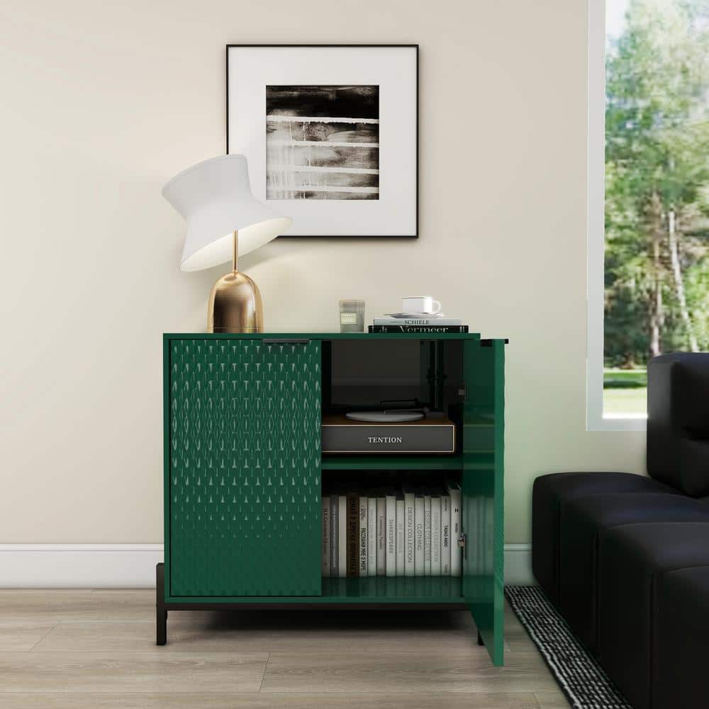 Green Glossy MDF Freestanding Accent Cabinet with Adjustable Shelving