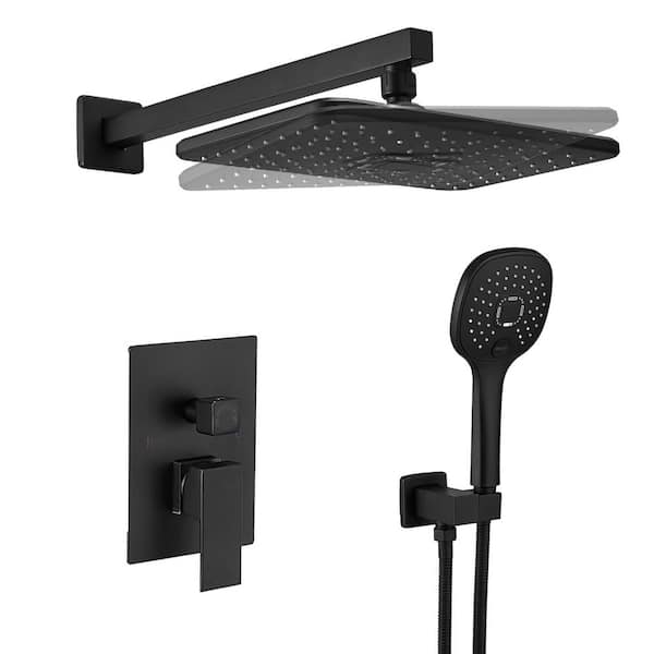 Brass Single Handle 3-Spray Rain Shower Faucet 2.5 GPM Shower System with Handheld, Pressure Balance in Matte Black