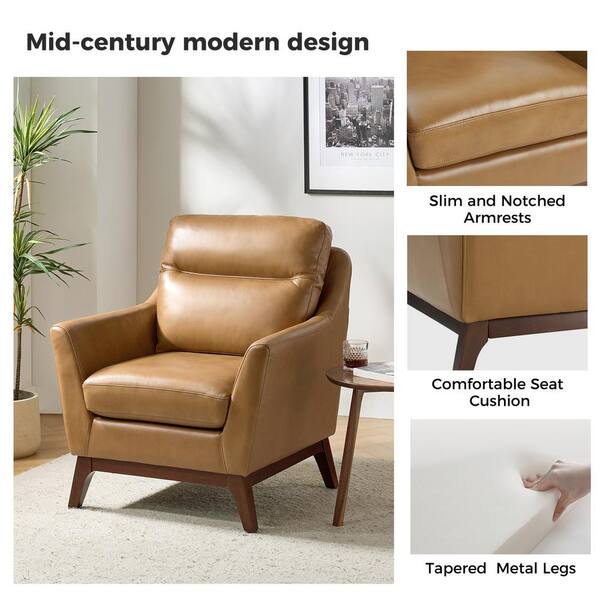 JAYDEN CREATION Aeetes Camel Genuine Leather Armchair with JAYDEN CREATION Aeetes Camel Genuine Leather Armchair with