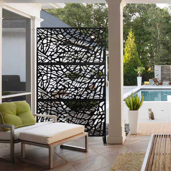 Dovelina Laser Cut 76 in. x 47.2 in. Black Metal Outdoor