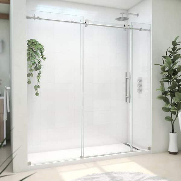 DreamLine Continuum 68-72 in. W. x 76 in. H Clear Sliding Frameless Shower Door in Brushed Stainless Steel